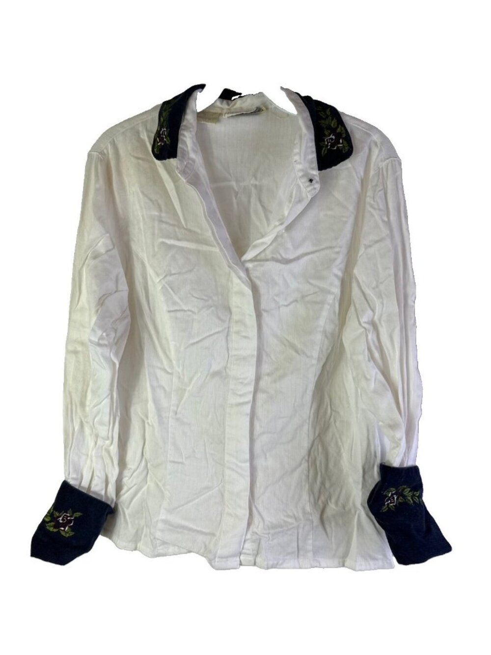 Vintage 90s Button Shirt Womens Medium Corduroy Collar Cuffs Whimsical